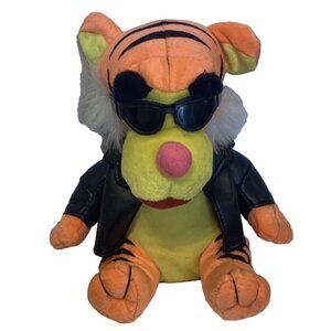 Orange Striped Tiger Plush Stuffed Animal in Black Jacket and Sunglasses 10"